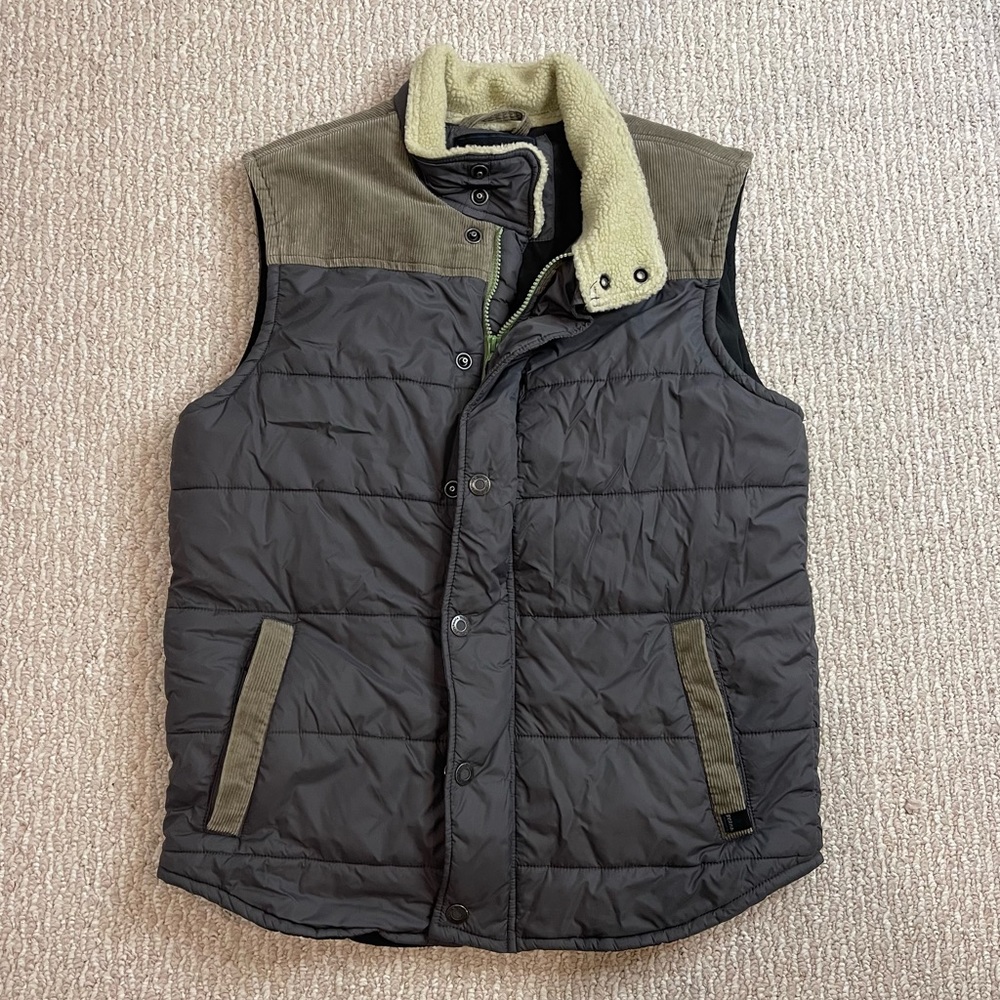 PrAna Gray Puffer Vest Corduroy Trim  Shearling Size Medium M